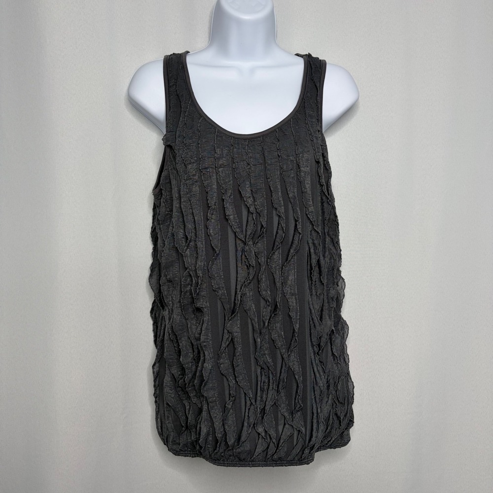 Julia Womens Charcoal Gray Ruffle Textured Bubble Hem Tank Top Size Large‎ USA